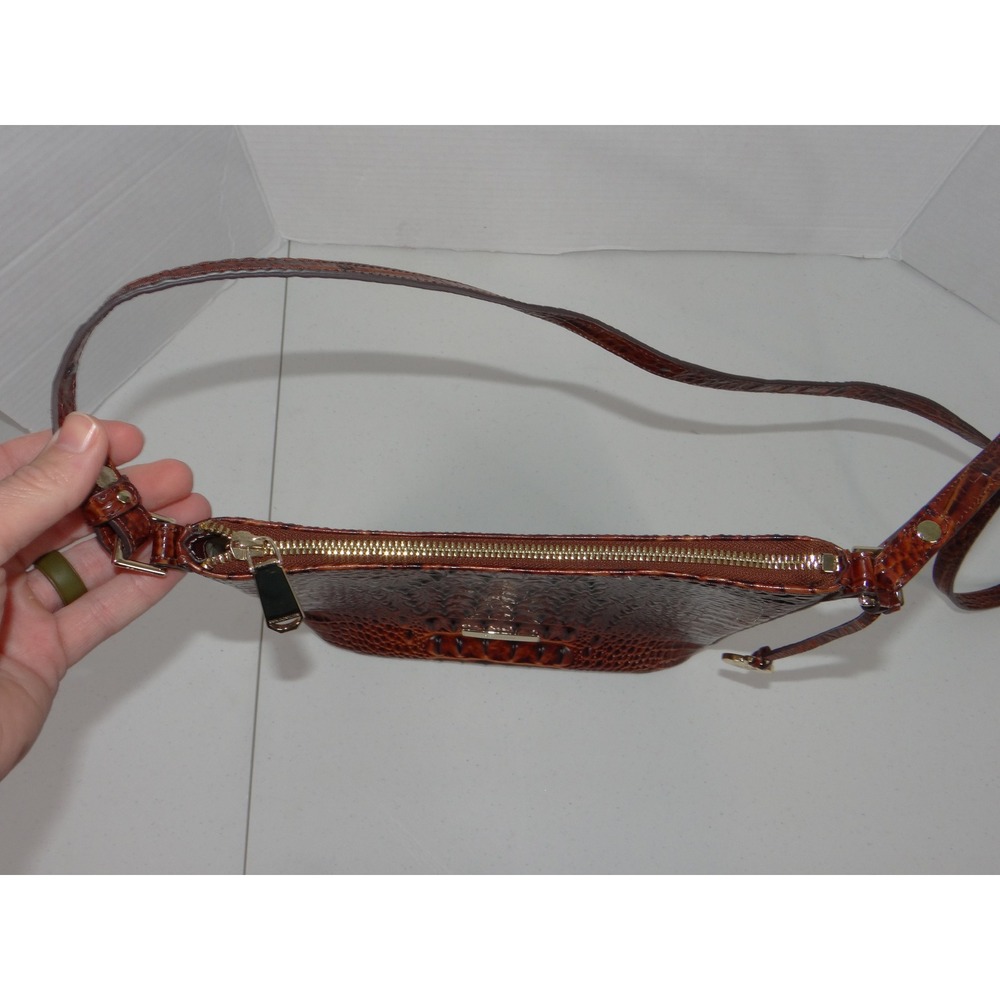 Brahmin Pecan Melbourne Croc Embossed Leather Crossbody Bag Brown Gold Hardware - Picture 4 of 12
